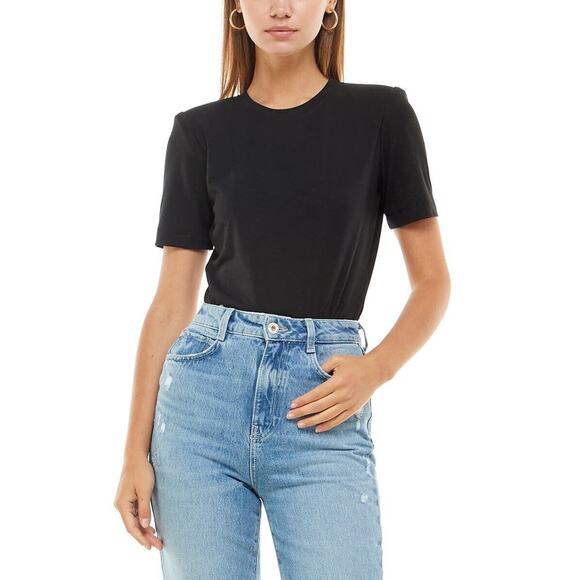 Wayf NWOT Skye Padded Shoulder Short Sleeve Bodysuit Black Size XL - Picture 1 of 7